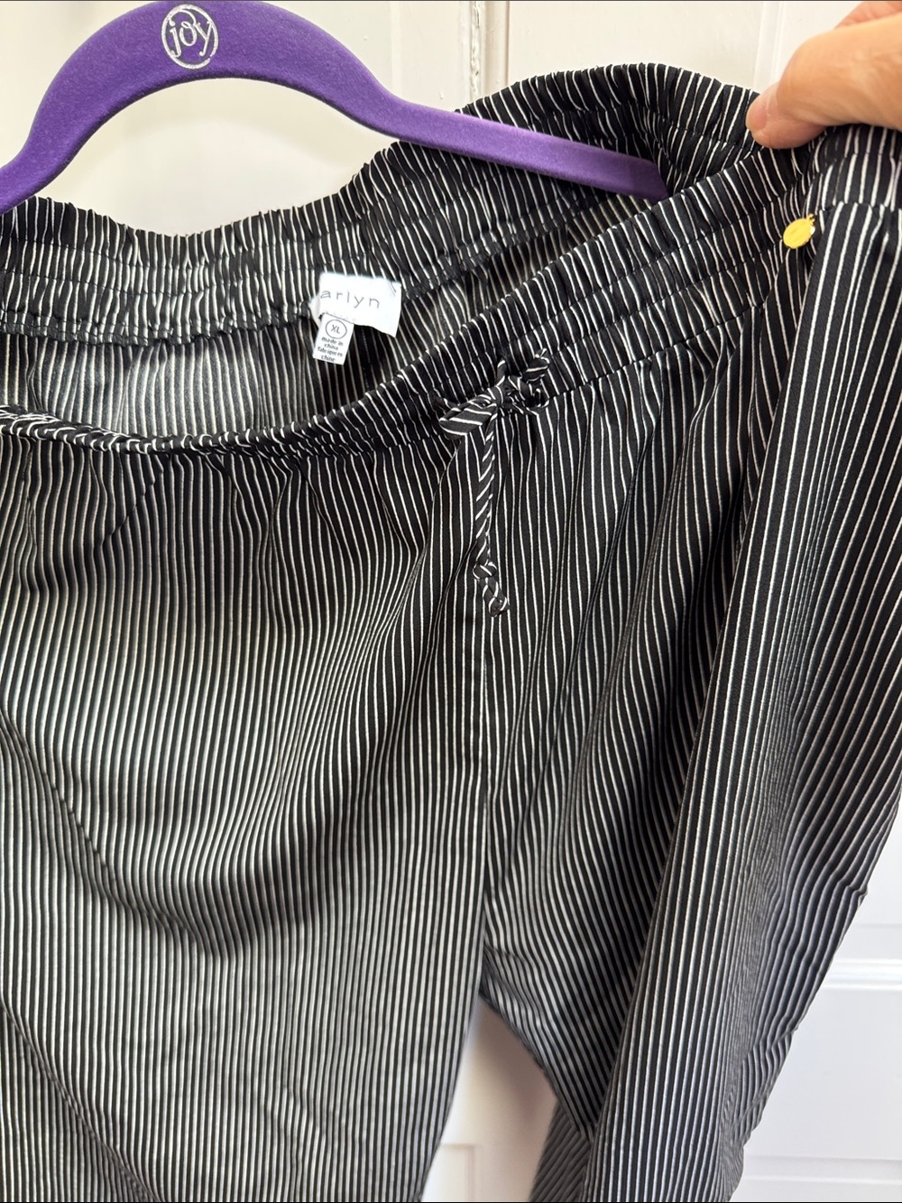 Black Pinstripe Elastic-Waist Jumpsuit - Picture 2 of 7